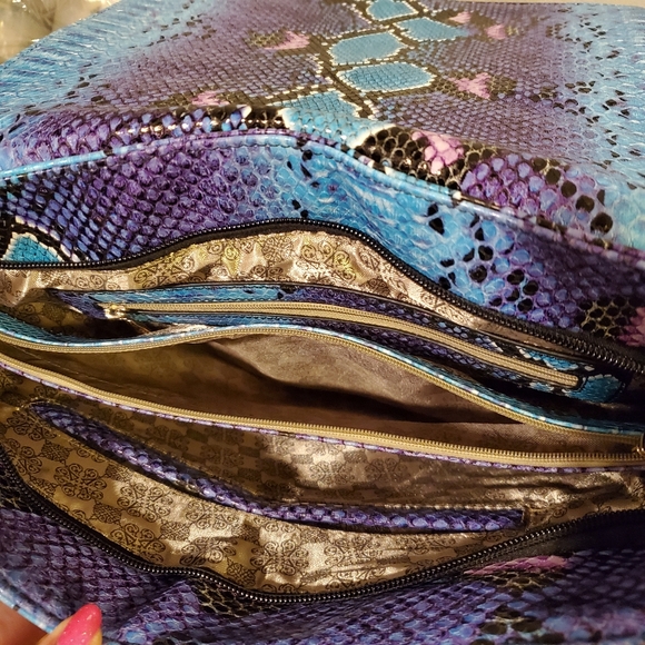 Multicolor Snake Print Satchel with Gold Hardware - Picture 5 of 8